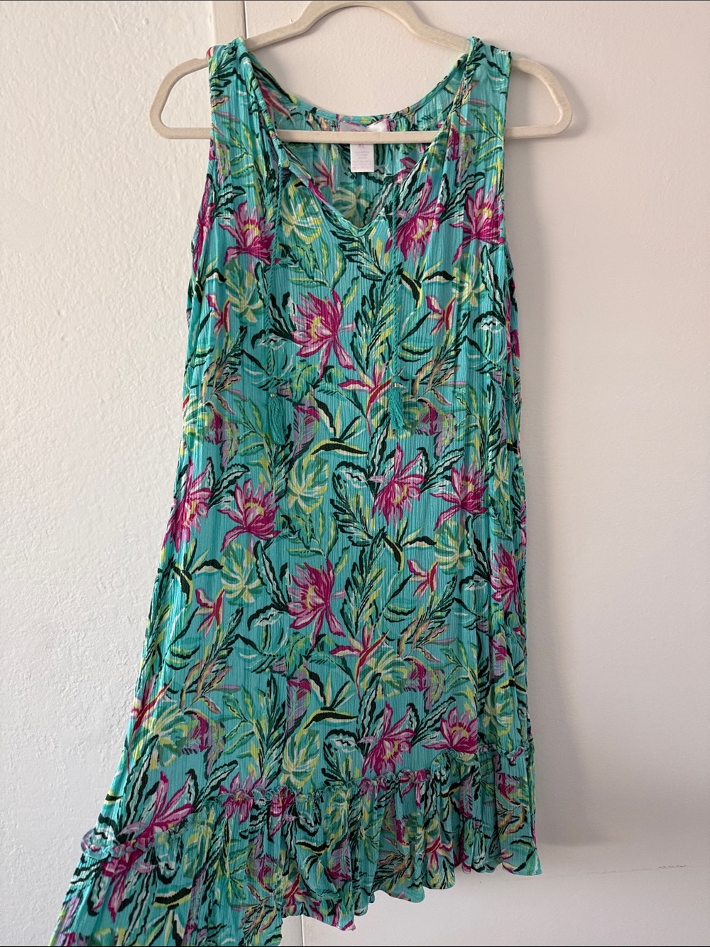 Turquoise Floral Asymmetrical Sleeveless Dress - Unknown Brand